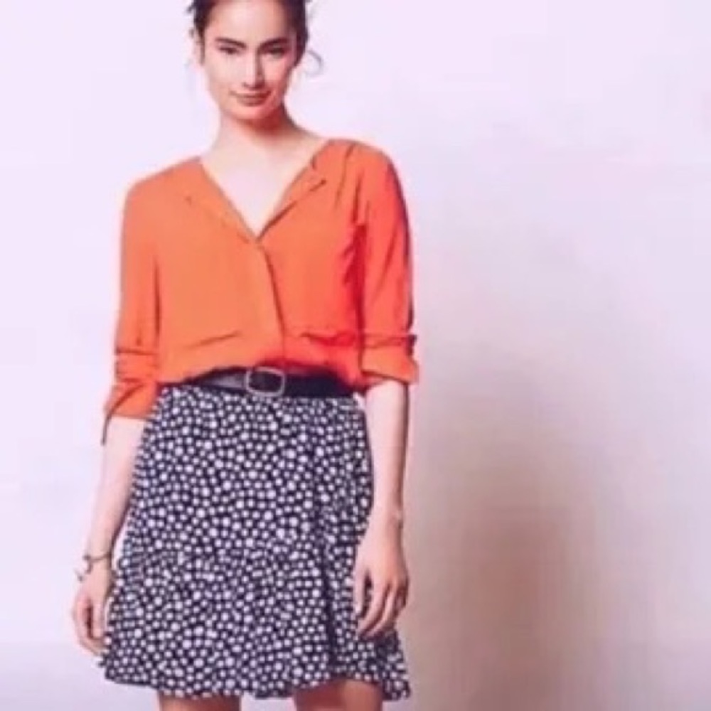 Anthropologie Maeve "Clara" Blouse Coral Rayon Button-Down Pocket Size 6
